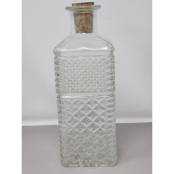 Vintage Diamond-Cut Glass Decanter With Cork Lid - Picture 6 of 12